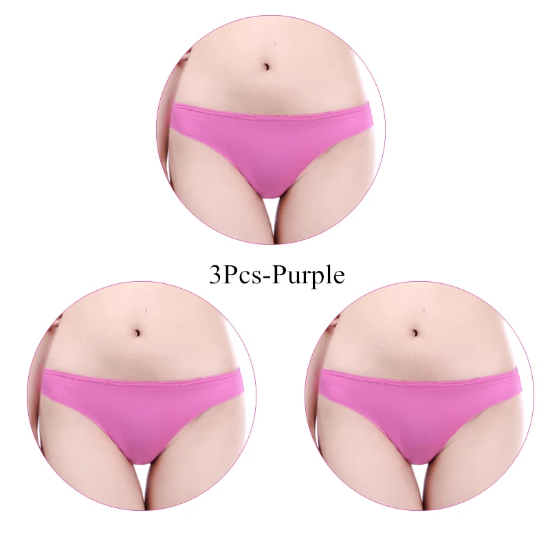 3Pcs-Purple 3 шт./упак. трусики Для женщин сексуальные трусы Бесшовные Ice Silk Трусы-стринги женский большой Размеры Нижнее белье женские большие Размеры трусики - Цвет: 3Pcs-Purple