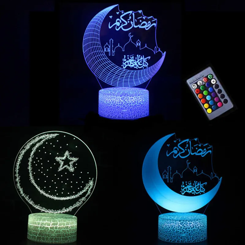 

Ramadan Eid Mubarak Decor 3D DIY Night Light Islamic Star Moon Lamp Ramadan Decoration Blessed Eid Party Decoration for Home