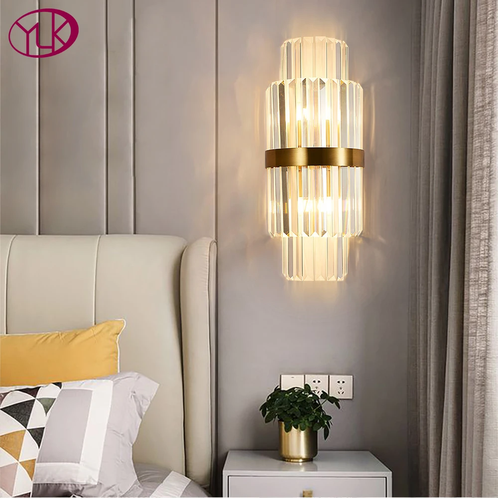 

Modern Crystal Gold Wall Lamps Bedside Loft Lights Led Bulb Home Decoration Lighting Fixtures Wall Sconce For Bedroom AC110-240V