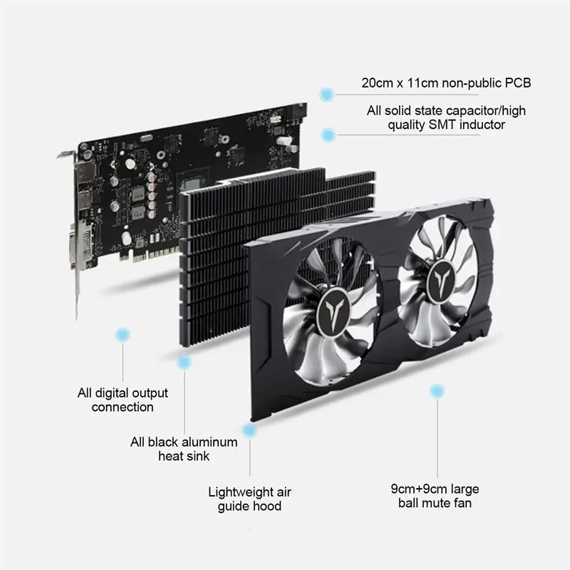 Yeston NVDIA GTX 1050 Ti 4G D5 GF Display Card 1291/1392MHz 7000MHz 4G/128bit/GDDR5 DVI-D+HDMI-compatible+DP Game Graphics  Card