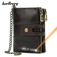 customized men wallets name engraving anti theft chain zipper male purse 100 genuine leather vintage high quality men wallet