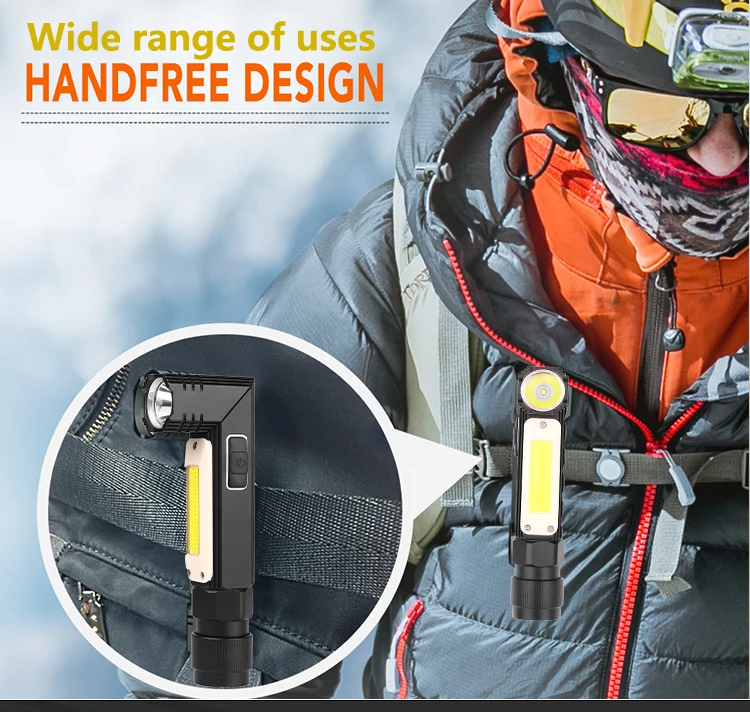 

10000LM Handfree Dual Fuel 90 Degree Twist Rotary Clip Rechargeable Tactical Flashlight, Super Bright 5 Modes LED Torch Outdoor