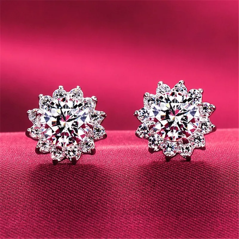 

Cute Flower 2ct Lab Diamond Stud Earring Real 925 sterling silver Engagement Wedding Earrings for Women Charm Party Jewelry Gift