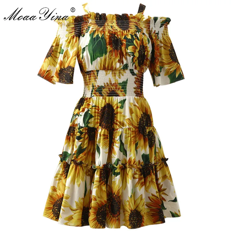 Женское платье с принтом подсолнухов MoaaYina летнее дизайнерское эластичной талией