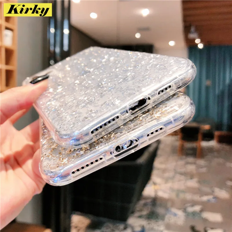 Блестящий золотой фольгой блестки прозрачный Анти-осенний силиконовый чехол для