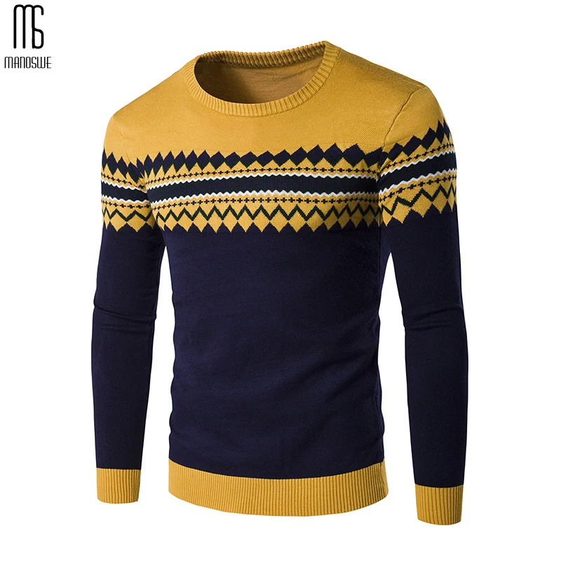 Мужской трикотажный свитер Manoswe повседневный теплый пуловер в стиле пэчворк с