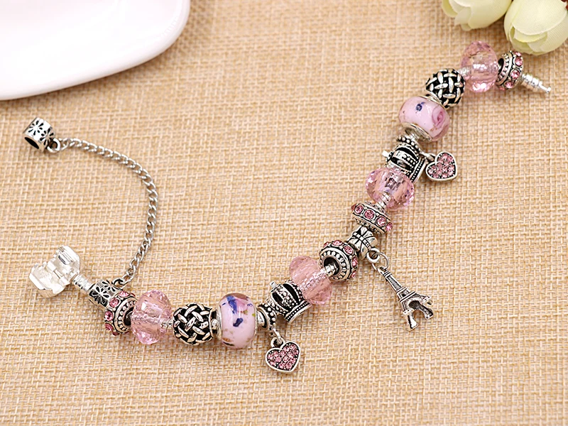 Романтический розовый сердце с украшением в виде кристаллов Браслеты бисером