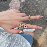 korean fashion gold color alloy rings for women girls tai chi yin yang accessories acrylic knuckle ring stacked fine jewelry