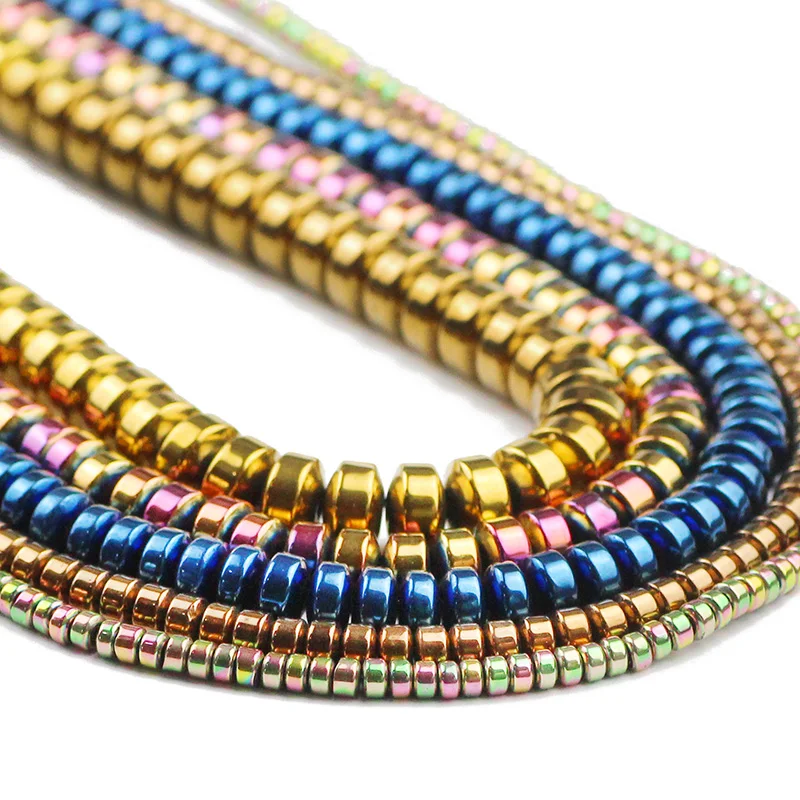 Синий, фотоэлемент, плоский цилиндр, круглый гематит, природный камень, разделитель, свободные бусины, фотоэлемент, браслеты 3/4/6/8 мм