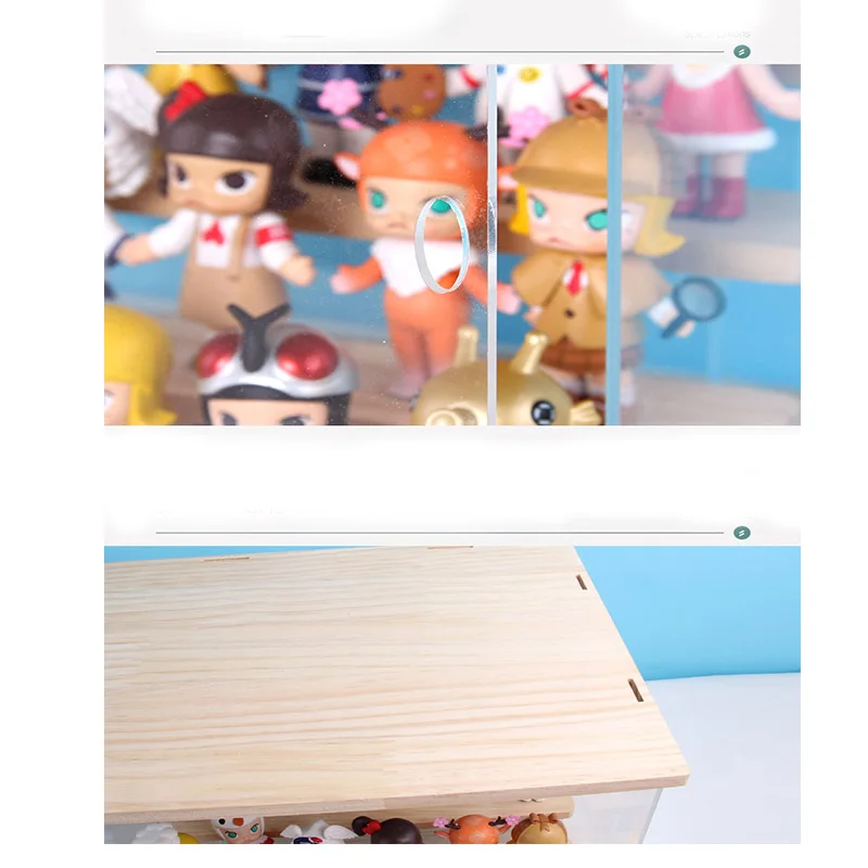 

BrIckLight Solid Wood Base Dustproof Transparent Acrylic Lego Display Box Protec Doll/Fidget Toys Detachable Stackable Pokemon