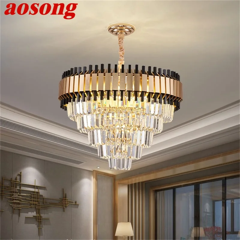 

AOSONG Postmodern Black Chandelier Fixtures Crystal Pendant Lamp Luxury Light Home LED Decorative for Living Dining Room
