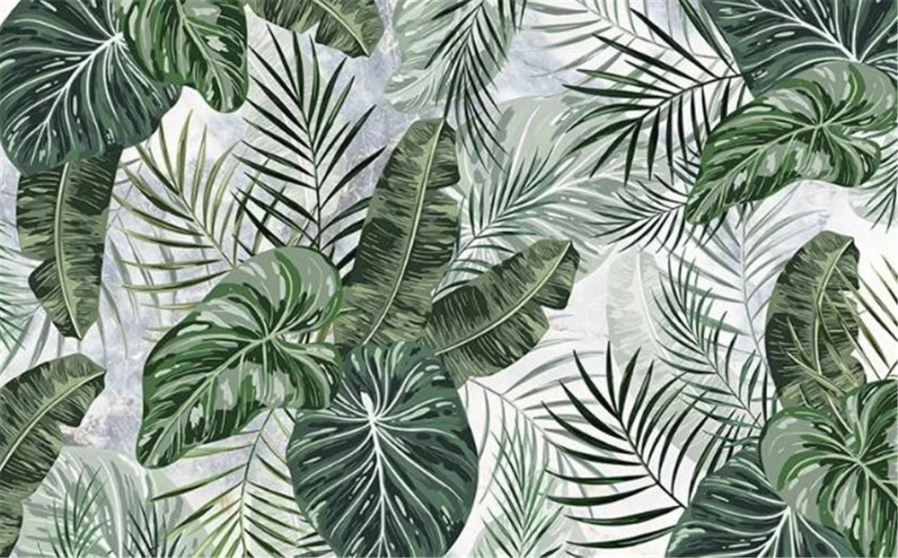 Custom photo 3D murals Self Adhesive wallpapers tropical forest leaf marble pattern TV bedroom decoration painting background |