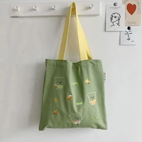 2021 womens shoulder bag fashion shopper tote bag cute cartoons embroidery little bear chick kawaii canvas bag casual handbags