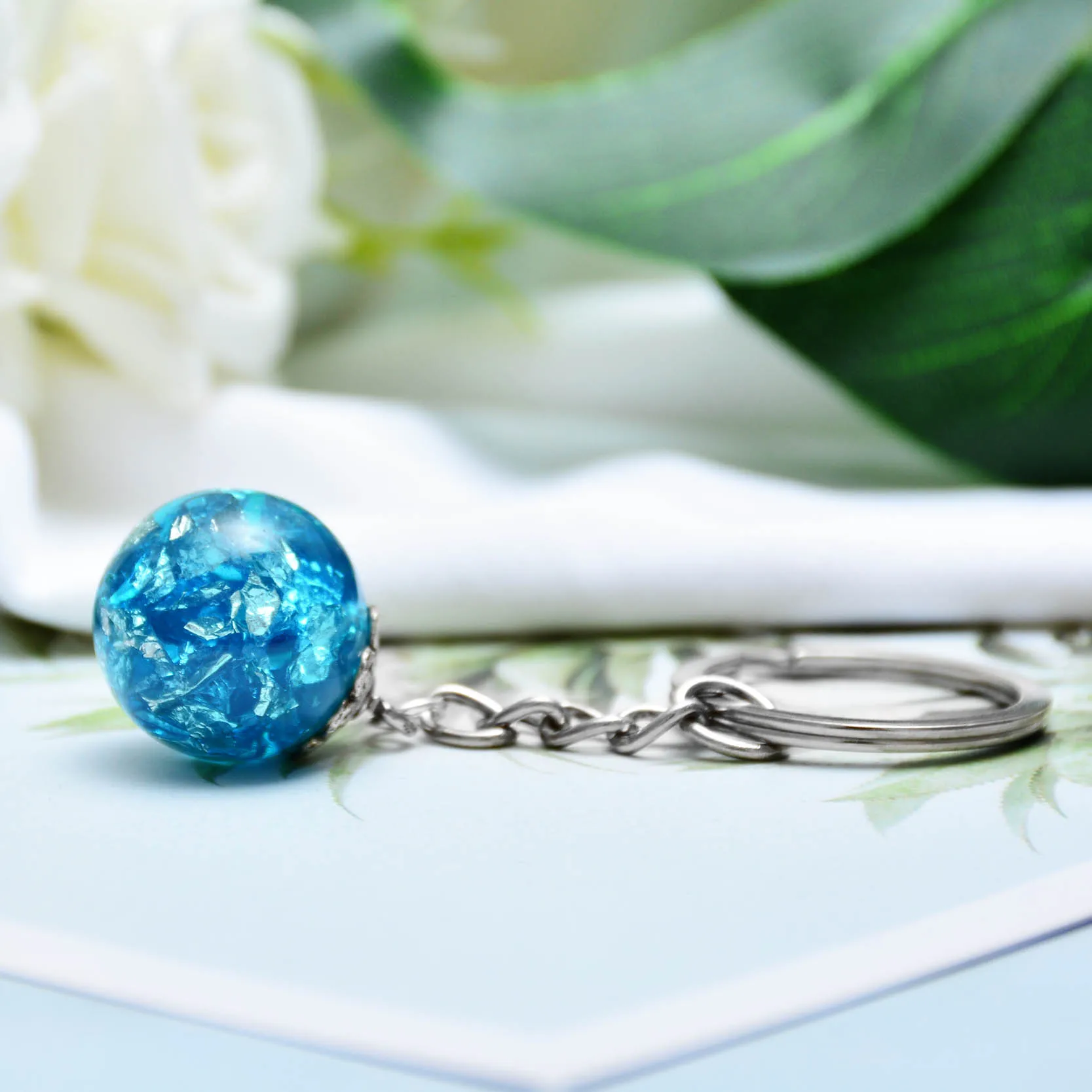 Trendy Resin Ball Key Chain Gold Color Foil Paper Inside Rings Holder For Women Men Birthday Gift Drop Shipping | Украшения и