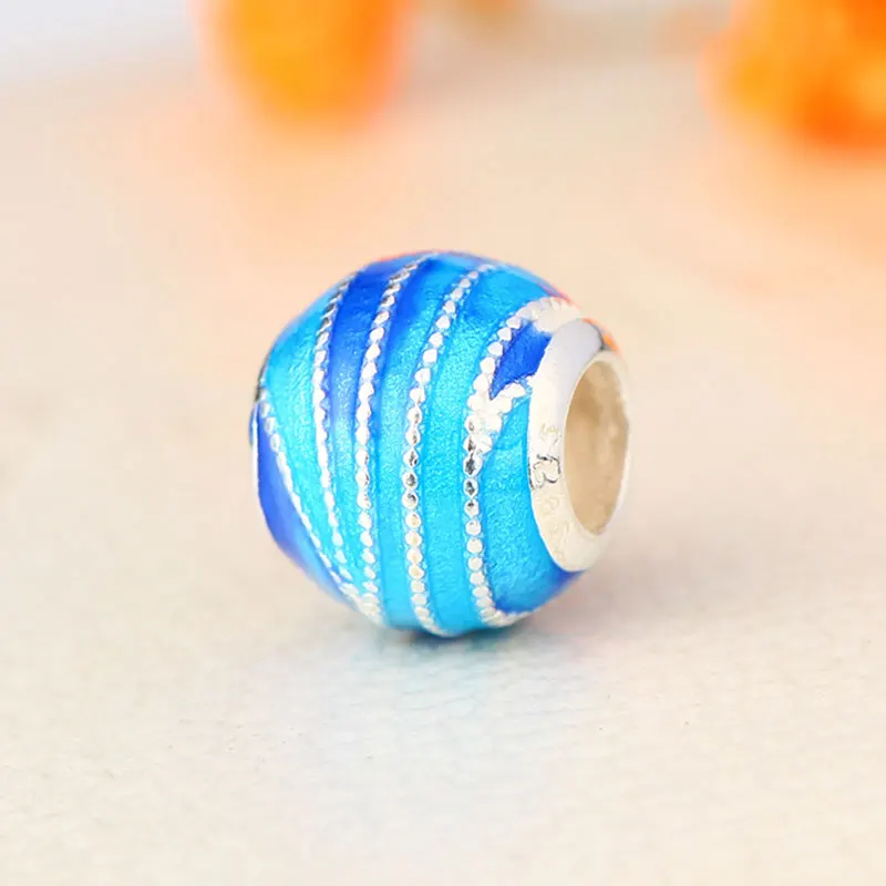 Женский серебряный светло голубой светлый шарик в форме лампворк подходящий для