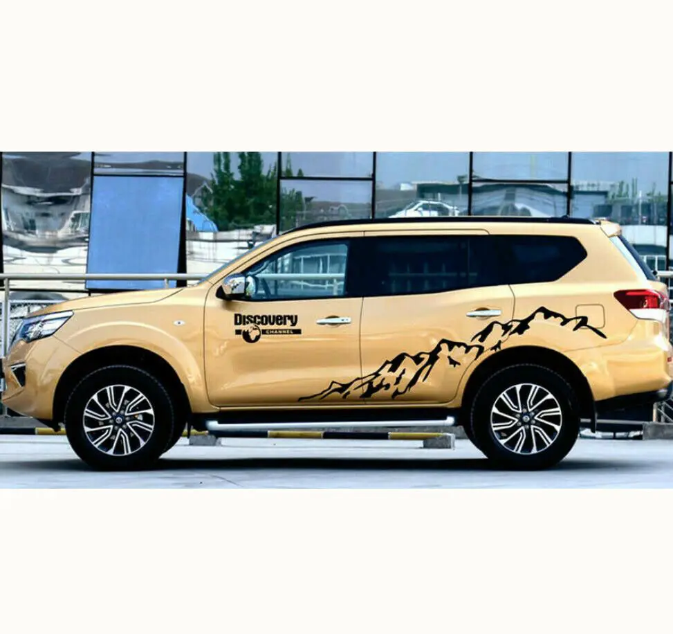 

2 Pcs Rolling Mountains and Word Black Car Pickup Door Side Decal Vinyl Sticker Body Kit Universal Self-adhesive Removable