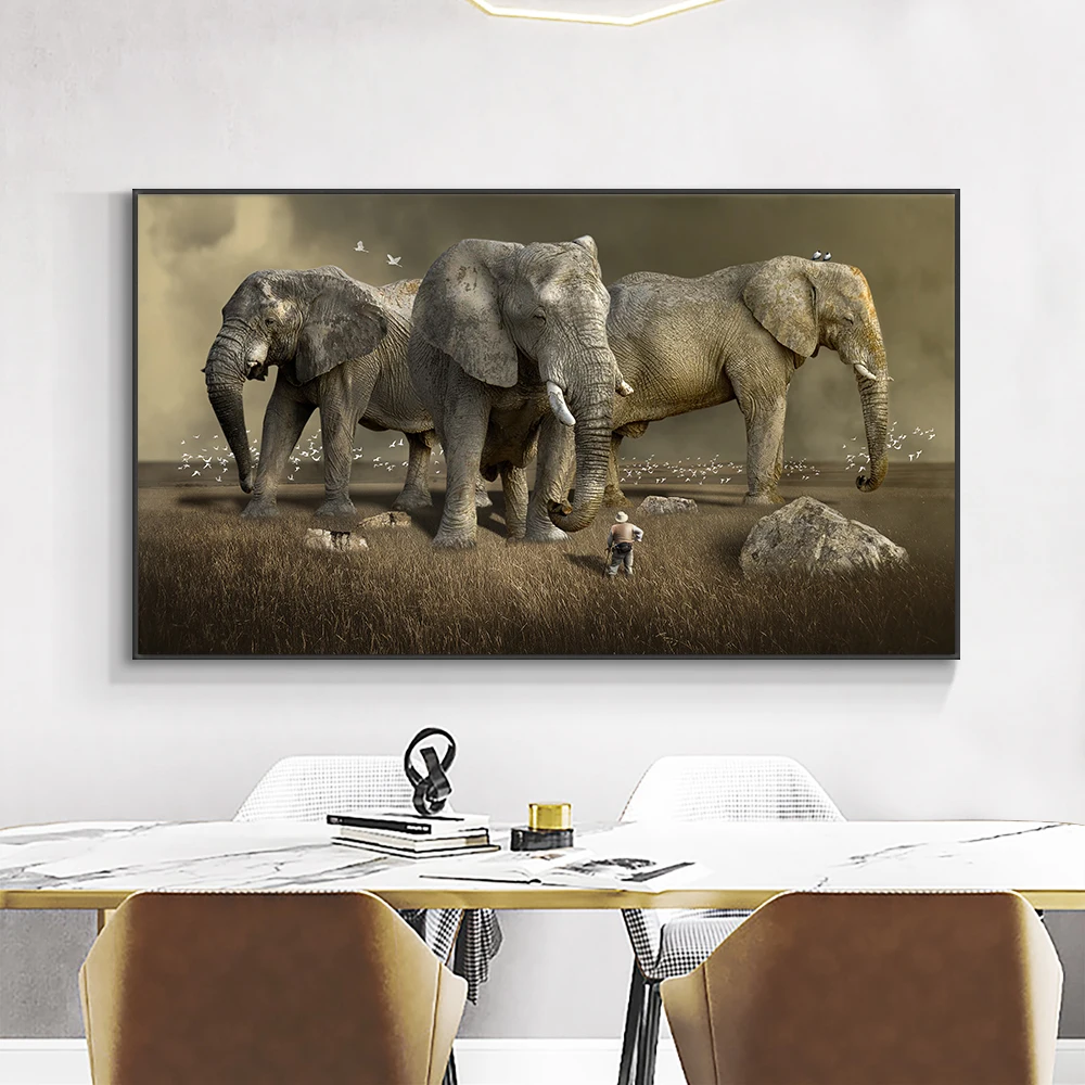 

Prairie Giant African Elephant Canvas Painting Animal Poster Modern Wall Art Living Room Bedroom Decorative Painting