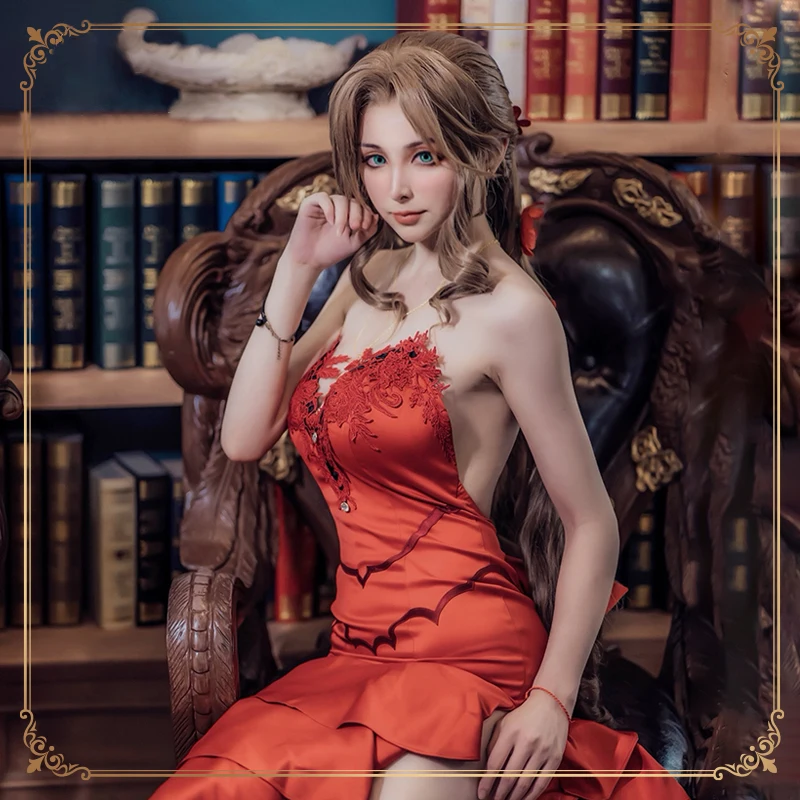Final Fantasy VII Aerith Gainsborough маскарадный костюм игра FF7 Красное Бальное Платье Женская