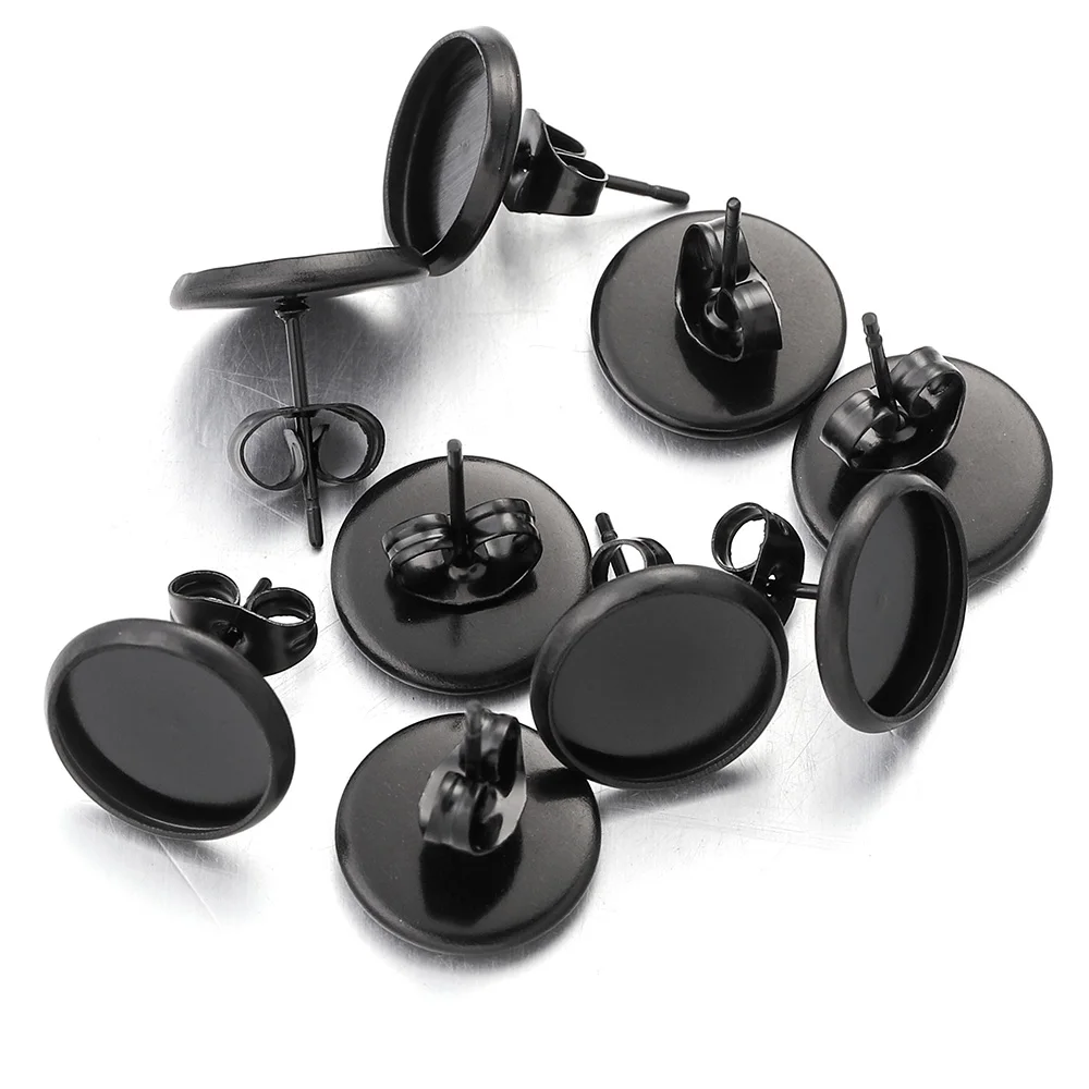 

20Pcs Lot Stainless Steel Gun Black Stud Earrings Setting Blank Base Cabochon Cameo 6 8 10 12 MM for Diy Jewelry Making Supplies
