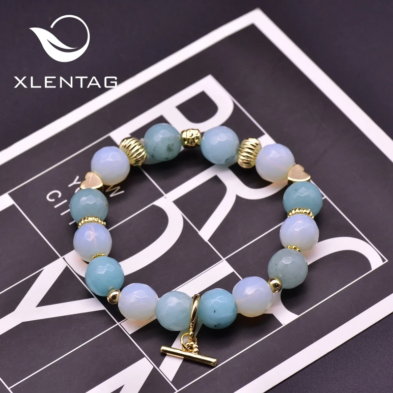 Браслеты XlentAg из натурального камня парные ювелирные украшения с аквамарином