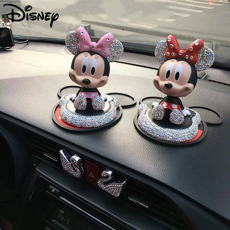 

Disney Mickey Minnie Car Accessories Fashion Cute Cartoon Car Ornament Diamond Car Decoration Doll Car Accessories Toys