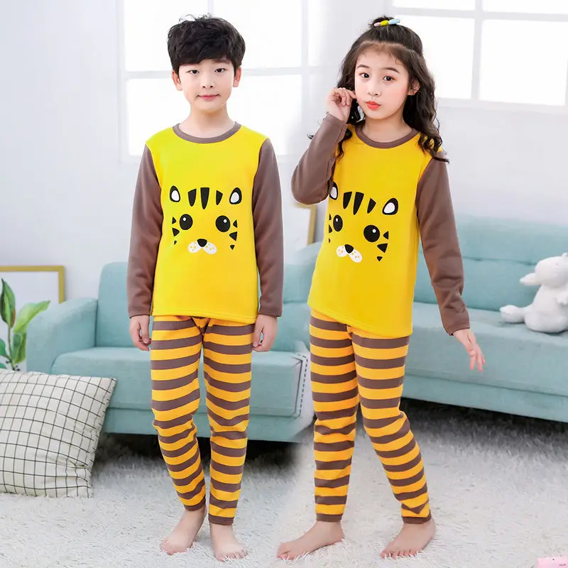 

Child's Winter Home Children'S Pajamas For Girls 2020 New Boys Clothes Kids Long Sleeve Pajamas Suit Cotton Plus Velvet Warm