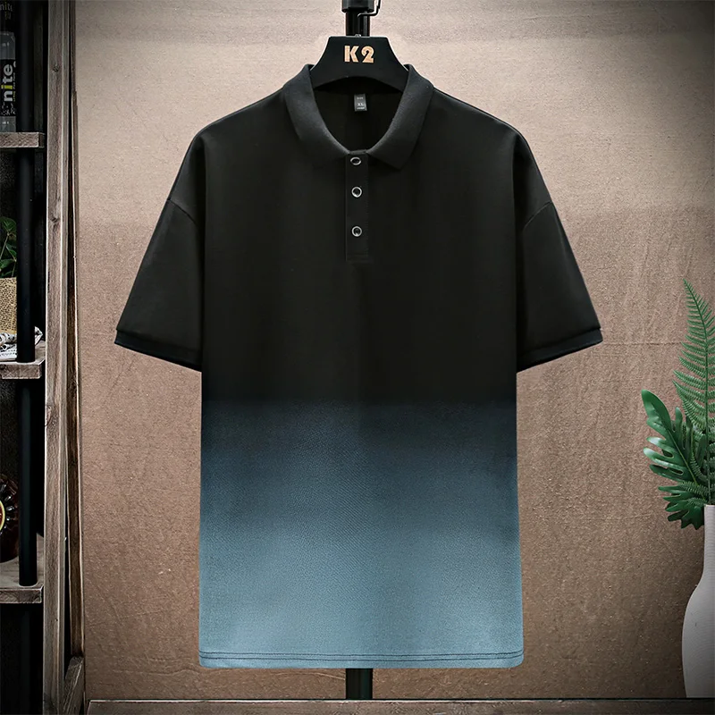 

Gradual Change Color Casual Polo Short Shirts 2021 Men Fashion Streetwear Summer Soft Male Short Sleeve Versatile High Quality