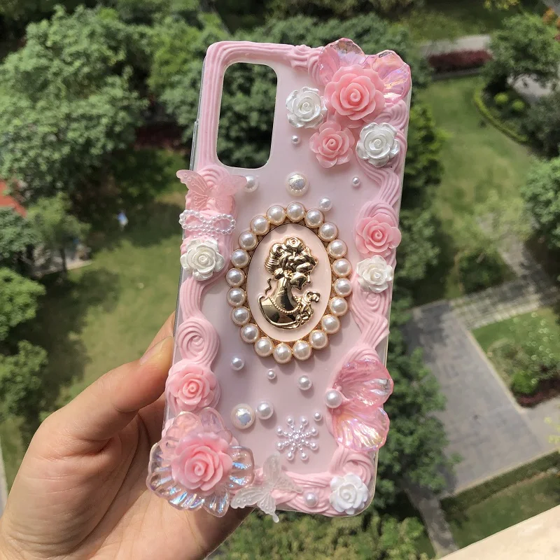 

Handmade Case For Samsung S20/21 ultra DIY phone shell 3D Simulation Rose angel for Galaxy note20 Creamy Customized Cover flower