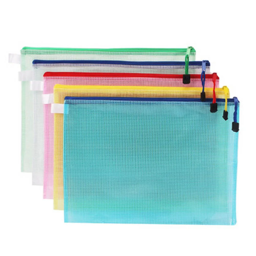 

15Pcs A4 File Pockets PVC Zipper File Bags Documents Organizer Pouch