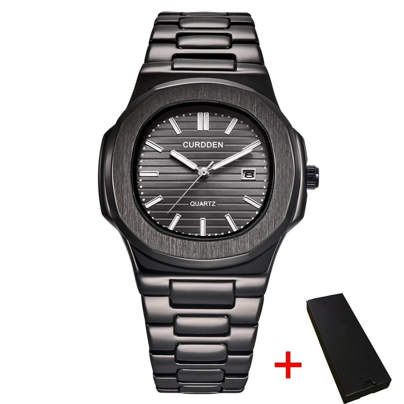 black and box Модные квадратные мужские часы, деловые водонепроницаемые кварцевые наручные часы из нержавеющей стали для женщин и мужчин, мужские часы erkek kol saati - Цвет: black and box