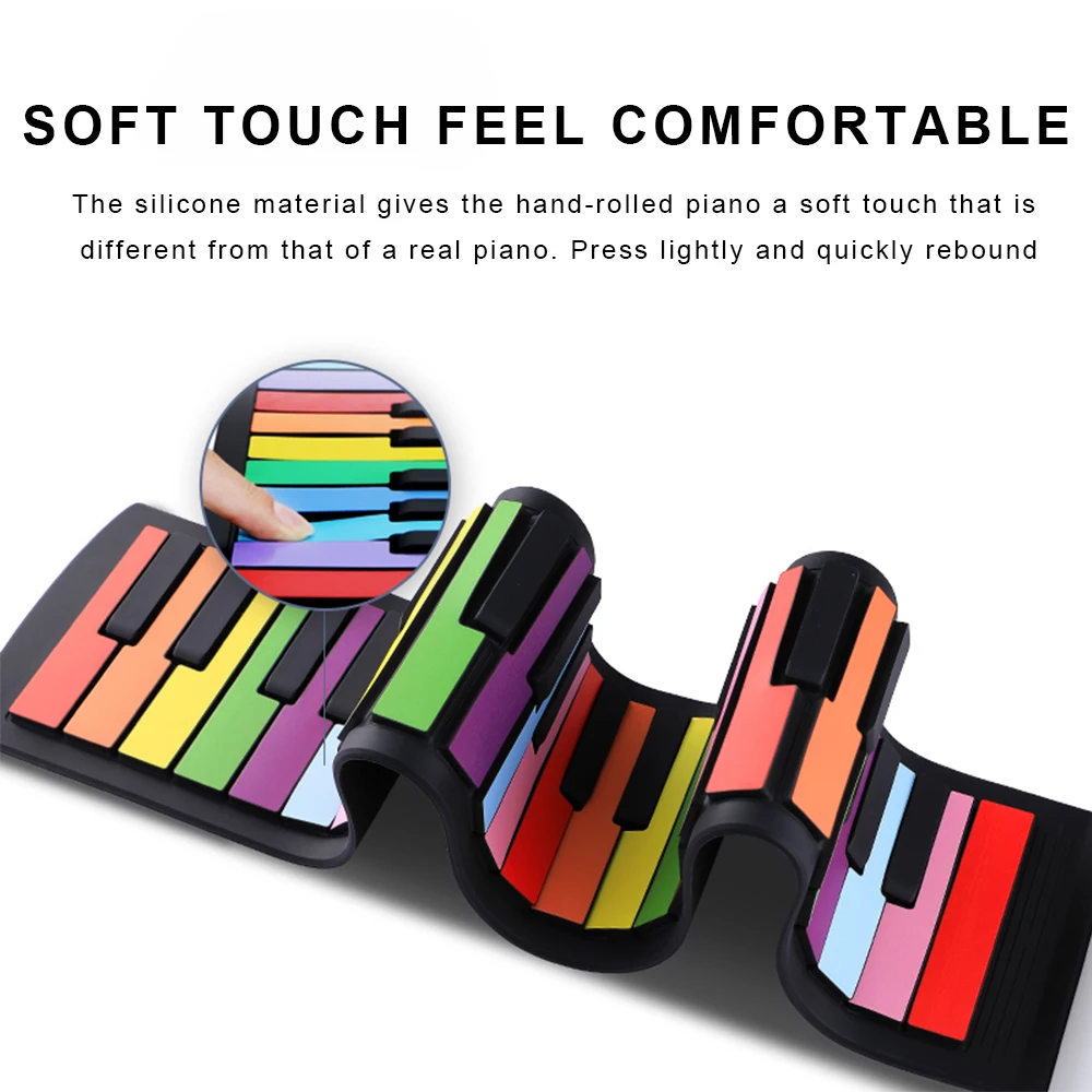 49-key rainbow handrolled piano silicone keyboard for beginners to practice thickening portable folding small musical instrument |