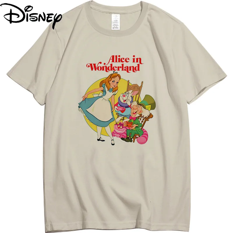 

Disney Fashion Ladies Retro Loose and Comfortable Pure Cotton Short-sleeved Simple and Cute Cartoon Printed Casual T-shirt