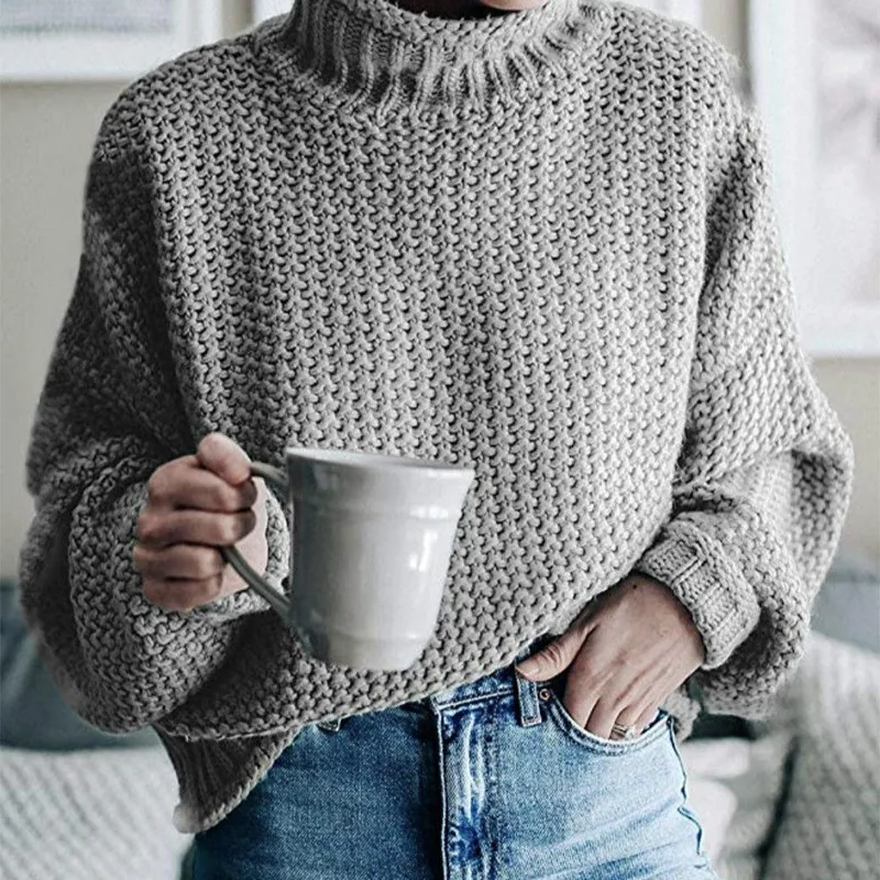 Новые свитера Женский вязаный свитер одежда толстая нить водолазка размера плюс