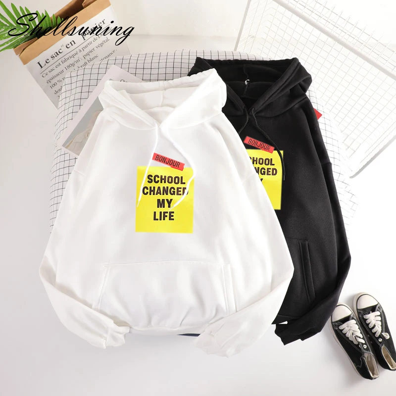 Shellsuning толстовки для женщин с буквенным принтом больших размеров толстые