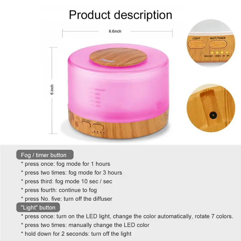 500 мл ультразвуковой диффузор для ароматерапии система изменения цвета эфирного