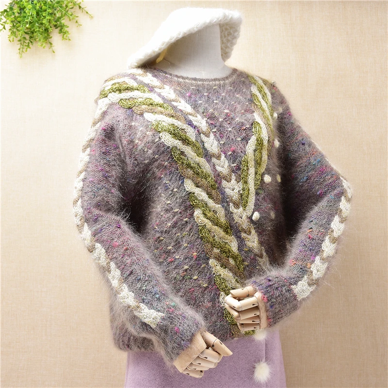 

New style women mohair angora wool double-layer crocheted pullover clothes custom desigan ladies tops blouses wool warm sweater