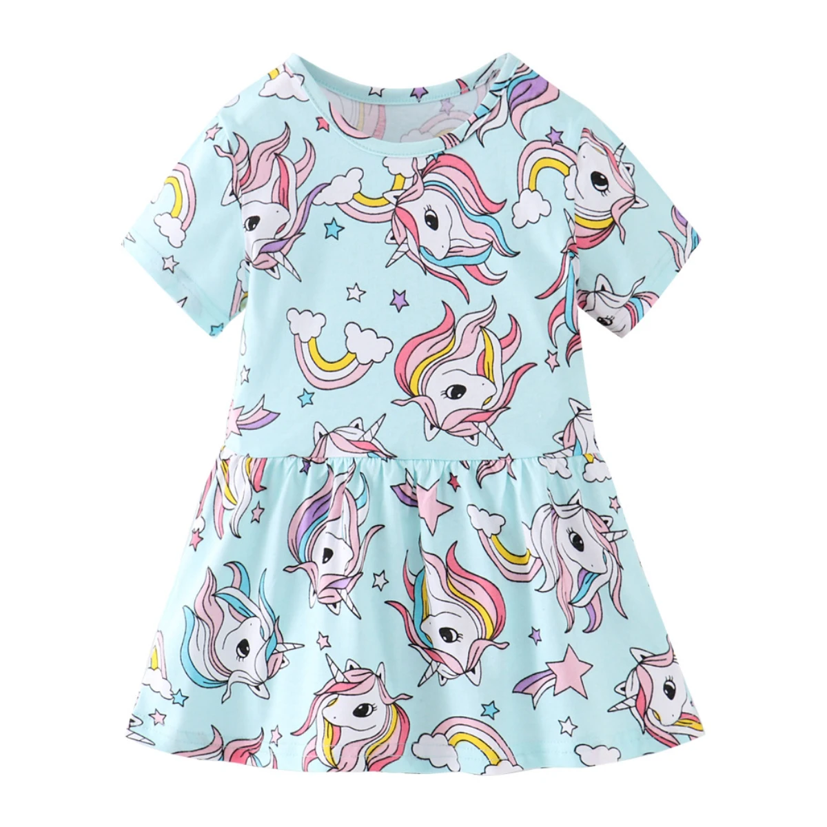 Летние платья с единорогом для маленьких девочек Повседневное Хлопковое платье