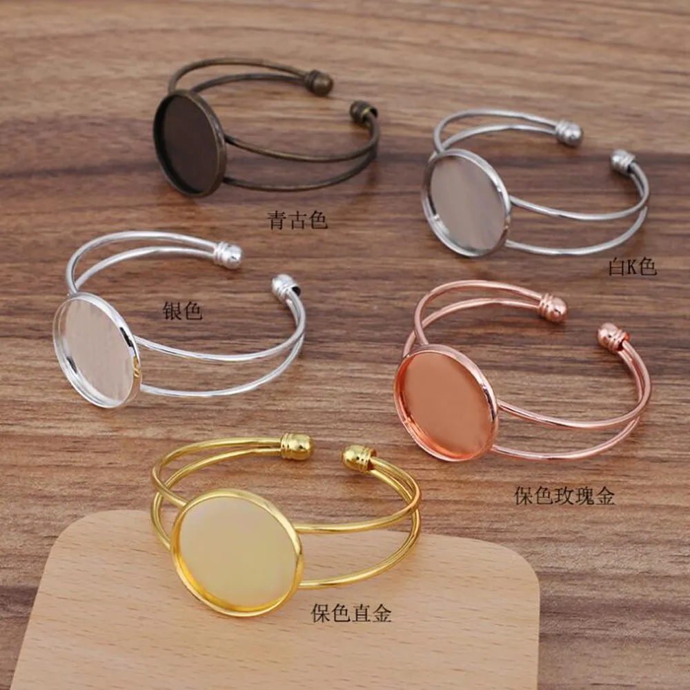 

50 шт Ретро лоток для браслетов пустой браслет базовые настройки подходят 20 25 мм круглый стеклянный кабошон, кнопки, браслет с камеей Bezels