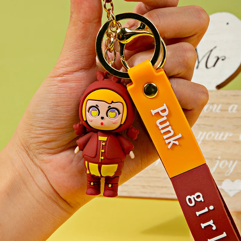 

Lovely Punk Girl Keychain Creative Delicate Silicone Doll Backpack Bag Car Key Accessories Pendant Decoration Keyring Fine Gift