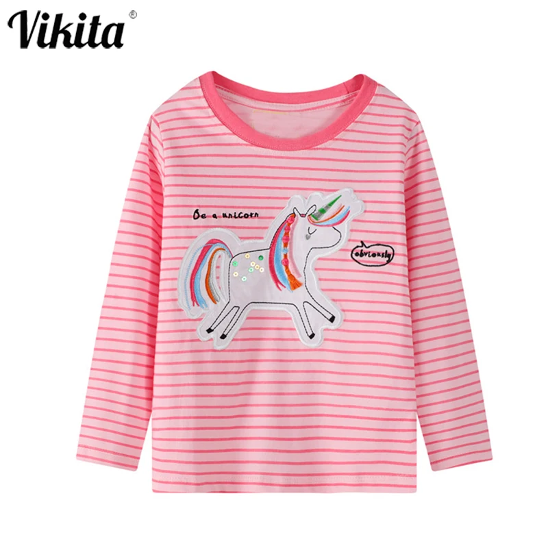 

Футболка для девочек VIKITA с единорогом, Осенние Топы, футболка принцессы, футболки с единорогом, единорог, детская одежда