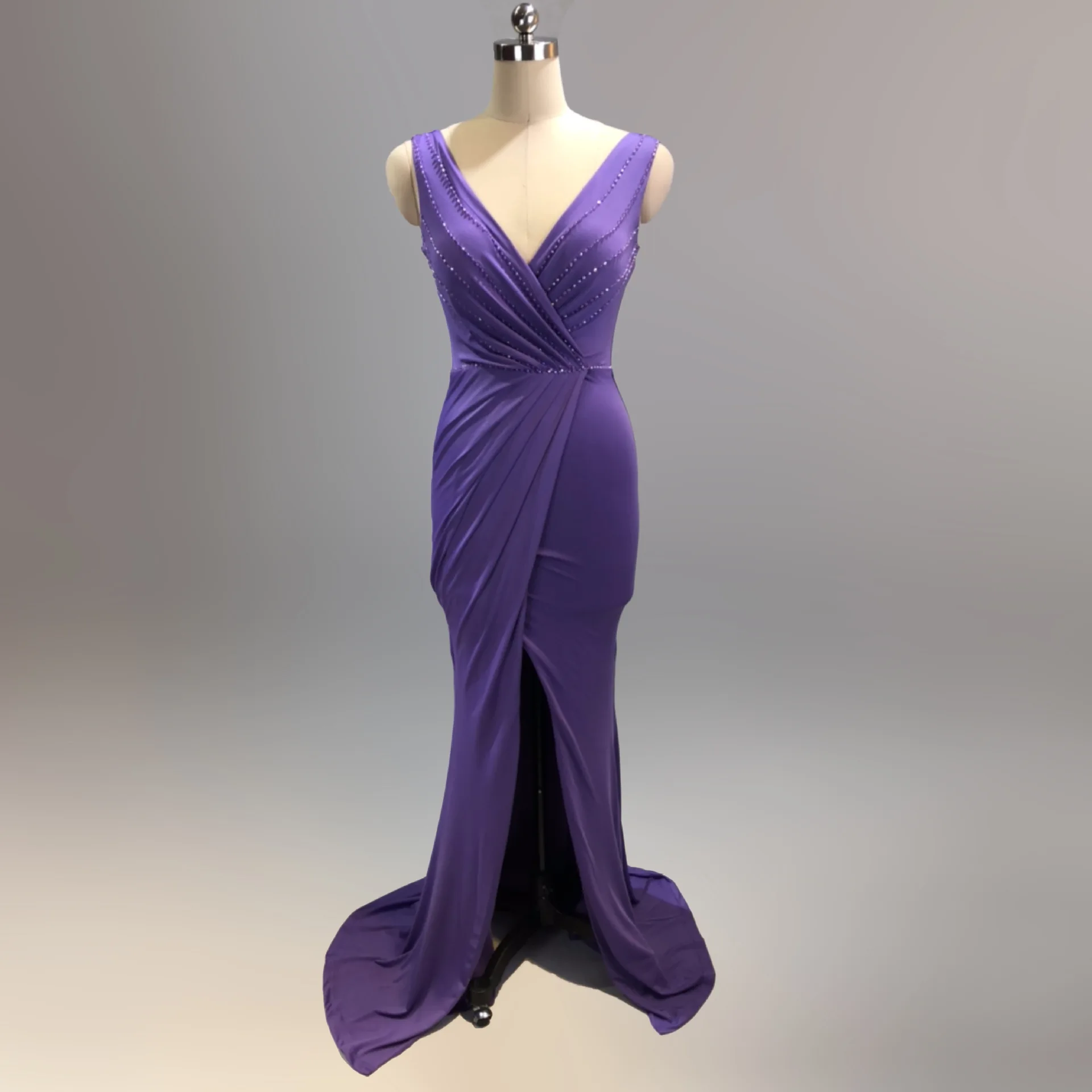 

Vestido De Festa Mermaid Evening Dresses Long Navy BlueV-Neck Long Dress Floor-Length High Split Evening Dress 2019 Party Gowns