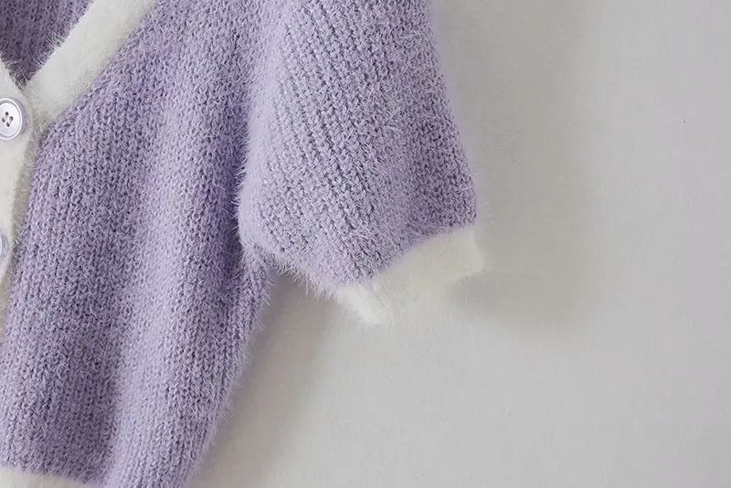 Bazaleas Шикарный белый фиолетовый лоскутный свитер винтажный с центральной