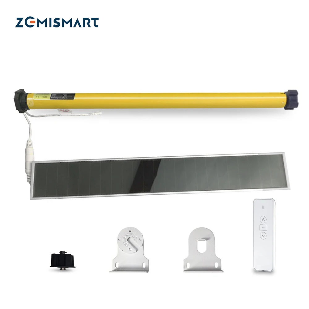 Zemismart Rechargable Roller Blind Motor with Solar Panel for 38mm Tube Motorized Electric Roller Blind Shade RF Remote Control