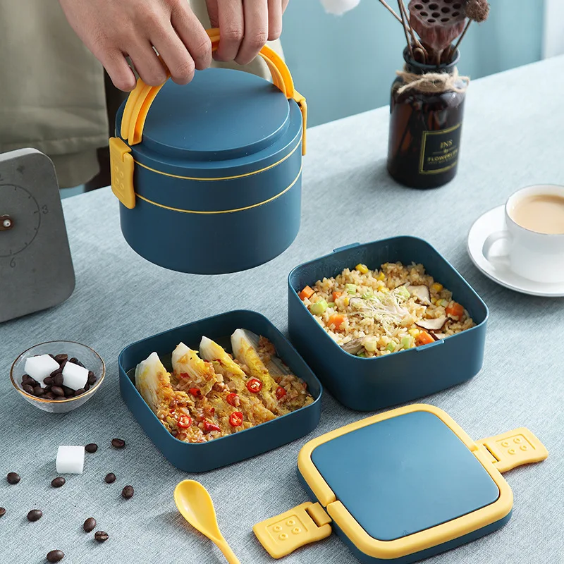 

New Style Portable Doule Layer Lunch Boxes Microwave Heating Available Storage Bento Case Student Office People Food Container