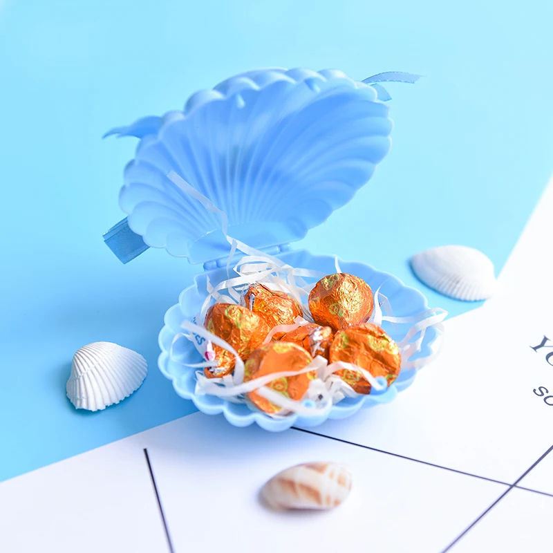 

20 Pcs Blue Plastic Shell Chocolate Candy Box With Flowers Wedding Gift Packaging Bag Party Decoration Supplie