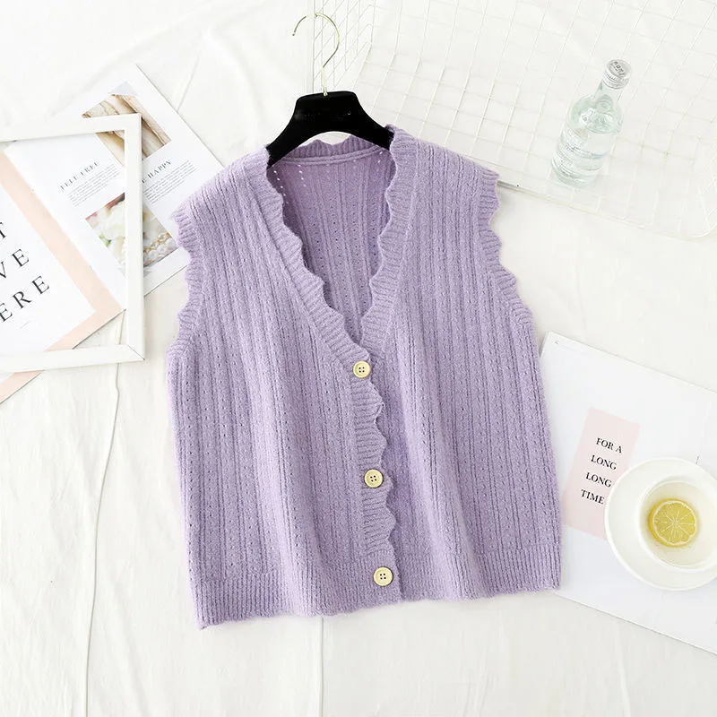 

Женский свитер, жилет, Корейский Осенний женский свободный вязаный свитер, Дамский пуловер без рукавов с V-образным вырезом, топы, женская ве...