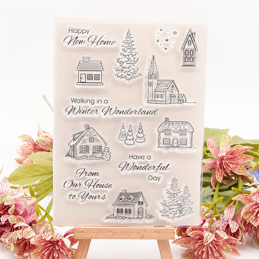 

Рождественская зимняя деревня прозрачная печать 10,5x14,5 Силиконовая печать ТПР Хэллоуин роликовые штампы «сделай сам» Скрапбукинг карточка