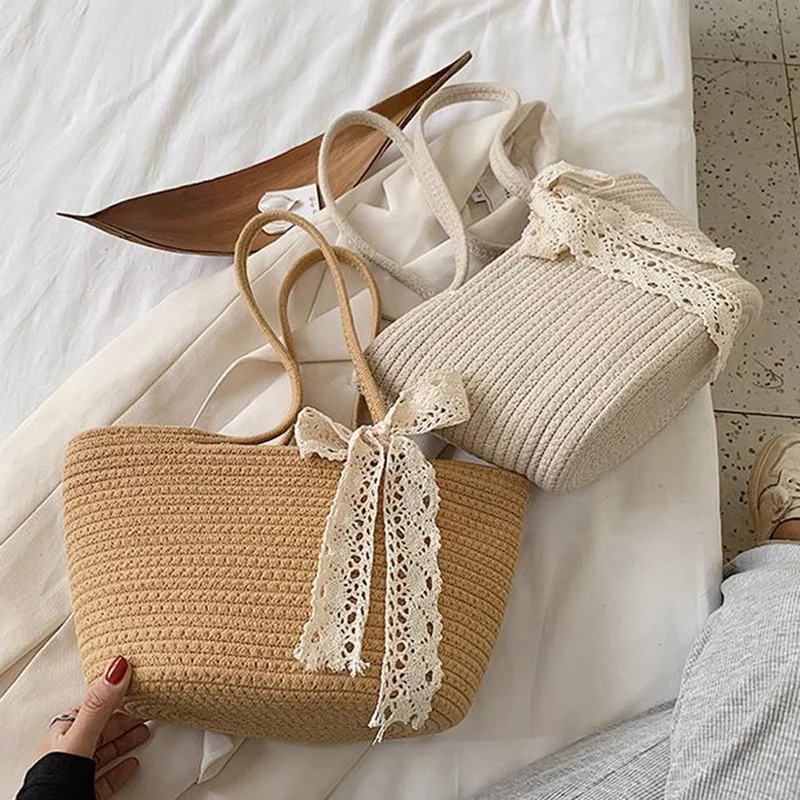 

ASDS-Women Straw Bag Scarf Wild Woven Handbag Rattan Woven Shoulder Bags Vacation Beach Bucket Packs Handbags