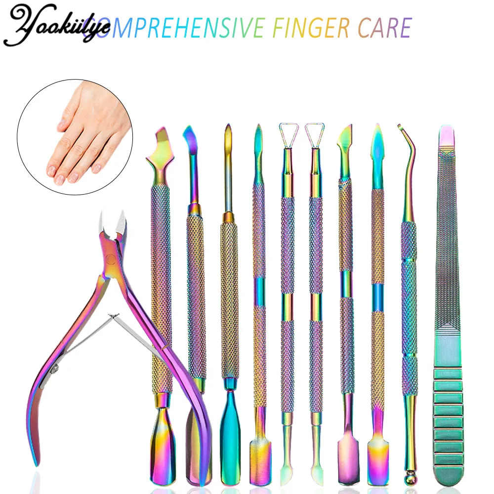 

Stainless Steel Nail Cuticle Spoon Pusher Tweezer Nail Art Files UV Gel Polish Remover Dead Skin Manicure Care Groove Clean Tool