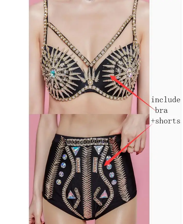 Bra shorts Звезда вокальный концертный сценический костюм бар для женщин певица сексуальный наряд для выступлений Блестящие кристаллы кисточкой Плащ вечерние Роскошная Одежда - Цвет: Bra shorts